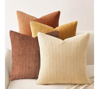 Cogavoo 4 Packs Boho Summer Decorative, Throw Pillow Covers, Soft Plush Striped Corduroy Square Cushion Case for Living Room Couch Bed Sofa, 18x18 Inch (45x45cm)