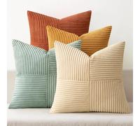Cogavoo 4 Packs Boho Summer Decorative, Throw Pillow Covers, Soft Plush Striped Corduroy Square Cushion Case for Living Room Couch Bed Sofa, 18x18 Inch (45x45cm)