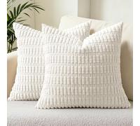 Cogavoo Set of 2 Corduroy Soft Striped Cushion Covers 45x45 cm,Boho Decorative Square Throw Pillow Covers 18x18 Inch with Invisible Zipper for Sofa Couch Bedroom Decorative Fluffy Large Pillowcases