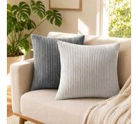 Cogavoo Set of 2 Corduroy Soft Striped Cushion Covers 45x45 cm,Boho Decorative Square Throw Pillow Covers 18x18 Inch with Invisible Zipper for Sofa Couch Bedroom Decorative Fluffy Large Pillowcases