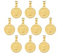 COGCHARGER 10 Pcs Christian Charms for Jewellery Making Flat Round Gold Charms Stainless Steel Religious Pendants for Bracelets DIY Crafting Jewellery Making Necklace Earring Accessories