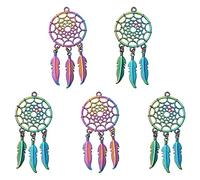 COGCHARGER 10 Pcs Dream Catch Charm Rainbow Color Alloy Big Pendants Woven Net Charm Pendants for Jewelry Necklace Bracelet Earring Making Crafts