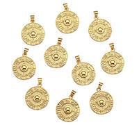 COGCHARGER 10 Pcs Flat Round Twelve Constellations Charm Brass Charm Pendants Long-Lasting Plated Charms for Jewelry Necklace Bracelet Earring Making