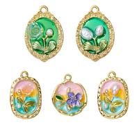 COGCHARGER 10 Pieces 5 Styles Flower Charms for Jewellery Making Bulk Cute Alloy Enamel Van Gogh Inspired Vintage Floral Pendants for Bracelet Necklace Earring DIY Supplies