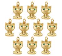 COGCHARGER 10 Pieces Brass Cat Charm Pendant Cubic Zirconia Cat Charm Animal Pendant Real 18K Gold Plated for Jewellery Necklace Bracelet Earring Making Crafts