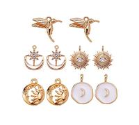 COGCHARGER 10 Pieces Brass Enamel Charm Pendant Cubic Zirconia Real 18K Gold Plated Charms with Freshwater Shell for DIY Necklace Jewelry Making