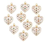 COGCHARGER 10 Pieces Heart Enamel Charm with Cubic Zirconia Colorful Love Charm Real 18K Gold Plated for Jewellery Necklace Bracelet Earring Making Crafts