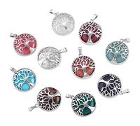 COGCHARGER 10 Pieces Tree of Life Charm Pendant Mixed Natural Gemstone Pendants Healing Crystal Charm for Jewelry Necklace Earring Making Craft