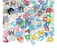 COGCHARGER 100 Pcs A-Z Bulk Cute Metal Letter Charms Silver Assorted Enamel Pendants for Keychain Earrings Necklaces Bracelets Jewelry Making