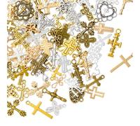 COGCHARGER 100 Pieces Assorted Cross Charms for Jewellery Making Mixed Color Bulk Cute Alloy Collection Pendants for Bracelet Necklace Earring DIY Supplies