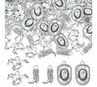 COGCHARGER 100Pcs 3Styles Western Themed Bulk Small Charms Platinum Plated Cowboy Boot Hat Horse Pendants for Jewellery Making Earring Necklace Bracelet