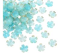 COGCHARGER 100Pcs Acrylic Flower Beads Cherry Blossom Acrylic Beads Flower Bead Caps for DIY Crafts Necklace Earrings Bracelet Jewelry Making(Cyan)