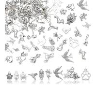 COGCHARGER 100Pcs Animal Charms for Jewellery Making Bulk Antique Silver Charms Tibetan Mixed Random Alloy Pendants Cat Dog Elephant Bird Paw Print Pendants for Earring Bracelet Necklace DIY Crafts