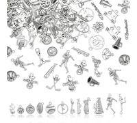 COGCHARGER 100Pcs Sports Charms for Jewellery Making Bulk Antique Silver Charms Tibetan Mixed Random Alloy Pendants Basketball Baseball Ball Games Pendants for Earring Bracelet Necklace DIY Crafts