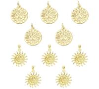 COGCHARGER 10Pcs 2Style Sun Charms for Jewellery Making Flat Round Celestial Pendants 18K Gold Plated Brass Charms for DIY Necklace Bracelet Earrings Jewellery Accessories