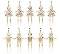 COGCHARGER 10Pcs Birthstone Charms for Jewellery Making Birth Month Brass Crystal Metal Cute Charms Real 18K Gold Plated Cubic Zirconia Pendant for Mom Family Couple Earring Necklace (White)