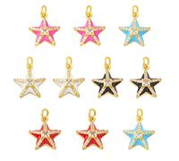 COGCHARGER 10Pcs Brass Enamel Charms Micro Pave Cubic Zirconia Charms Pendants Crystal Starfish Charms for DIY Jewelry Bracelets Necklace Earrings Craft Making