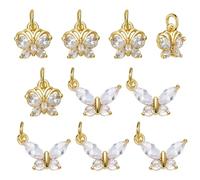 COGCHARGER 10Pcs Butterfly Charms for Jewellery Making Real 18K Gold Plated Charms Brass Clear Cubic Zirconia Crystal Pendants with Jump Rings for DIY Earring Bracelet Necklace