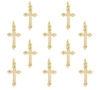 COGCHARGER 10Pcs Cross Charms for Jewellery Making Bulk Religious Christianity Crystal Gold Charms Brass Cubic Zirconia Pendants with Jump Ring for Earring Bracelet Necklace DIY Supplies