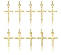 COGCHARGER 10Pcs Cross Charms for Jewellery Making Small Religious Christian Metal Charms Brass Real 18K Gold Plated Pendants for Earring Bracelet Necklace DIY Supplies