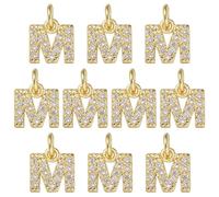 COGCHARGER 10Pcs M Letter Charms for Jewellery Making Gold Initial Alphabet Charms Brass Cubic Zirconia Pendants for Women Men Necklace Choker Bracelet Making