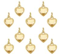 COGCHARGER 10pcs Real 18K Gold Plated Heart Charms Gold Heart Pendant Gold Filled Charms with Jump Ring for Jewelry Making Earrings Necklaces