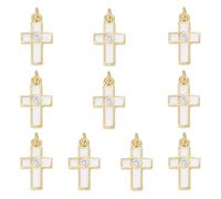 COGCHARGER 10Pcs Religious Cross Charms for Jewellery Making Bulk White Christianity Crystal Charms Brass Cubic Zirconia Enamel Pendants with Jump Ring for Earring Bracelet Necklace DIY Supplies