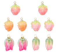 COGCHARGER 10Pcs Resin Flower Charms for Jewellery Making Leaf Floral Cute Charms with Glass Beads Golden Brass Colorful Pendants for Earring Bracelet Necklace DIY Accessories