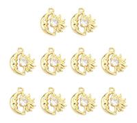 COGCHARGER 10Pcs Sun and Moon Charms for Jewellery Making Brass Celestial Pendants with Cubic Zirconia Charms for DIY Bracelet Necklace Accessories