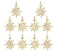 COGCHARGER 10Pcs Sun Charms for Jewellery Making 18K Gold Plated Brass Charms Bulk Micro Pave Cubic Zirconia Sun Pendants Hanging Ornament for Bracelet Earring Necklace Crafts Accessories