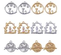 COGCHARGER 12 Pcs Cat Moon Star Planet Celestial Charms Cat with Flower Charms Brass Micro Pave Cubic Zirconia Pendants for Jewellery Bracelets Necklace Earrings Making