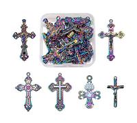 COGCHARGER 12 Pieces 6 Style Jesus Cross Charms Alloy Rainbow Cross Charm Pendants Etched Metal Embellishments for Jewelry Necklace Making