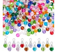 COGCHARGER 120Pcs 12 Color Crystal Dangle Charms Faceted Acrylic Glass Beads Charm Cap Drops Pendants for Jewellery Making Craft Bracelet Necklace Earrings Findings (Silver)