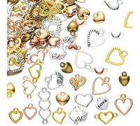 COGCHARGER 120Pcs Assorted Heart Charms for Jewellery Making Mixed Color Bulk Cute Alloy Collection Pendants for Bracelet Necklace Earring DIY Supplies