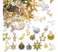COGCHARGER 120Pcs Assorted Star Moon Charms for Jewellery Making Mixed Color Bulk Cute Alloy Collection Pendants for Bracelet Necklace Earring DIY Supplies