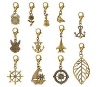COGCHARGER 13Pcs Assorted Journal Charms for Jewellery Making Travel Vintage Clip On Keychain Purse Bag Charms Antique Bronze Alloy with Lobster Clasp Zipper Pull Charm for Earring Bracelets Necklace