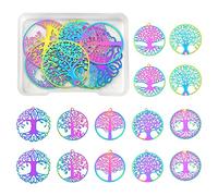 COGCHARGER 14 Pieces Tree for Life Filigree Charms Pendants Rainbow Stainless Steel Charm Multi-color for Jewelry Necklace Bracelet Earring Making Crafts