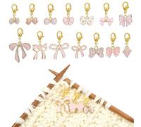COGCHARGER 14Pcs Pink Bowknot Stitch Markers for Knitting Alloy Enamel Removable Crochet Knitting Markers with Lobster Clasp Charms for Sewing Weaving Accessories DIY Craft
