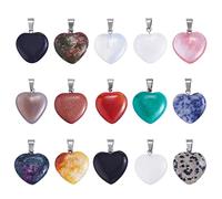 COGCHARGER 15 Pieces Gemstone Heart Charm Pendant Natural Healing Crystal Gemstone Charm with Platinum Tone Brass Findings for Jewelry Making Crafts