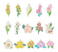 COGCHARGER 15Pcs 15 Styles Enamel Flower Charms for Jewellery Making Cute Bulk Spring Charm Daisy Sunflower Lily Violet Charms Floral Alloy Pendants for Bracelet Necklace Earring DIY Supplies