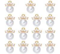 COGCHARGER 15Pcs Gold Pearl Charms for Jewellery Making Cute Small Mini Crystal Acrylic Charms Brass Cubic Zirconia Pendant for Bracelet Earring Necklace DIY Crafts