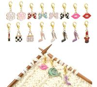 COGCHARGER 16Pcs Makeup Theme Stitch Markers for Knitting Alloy Enamel Removable Crochet Knitting Markers with Lobster Clasp Charms for Sewing Weaving Accessories DIY Craft