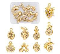 COGCHARGER 18 Pieces Crystal Rhinestone Fruit Charm Pendant Alloy Fruit Charm Pineapple Strawberry Pendant Light Gold for Jewellery Necklace Earring Making