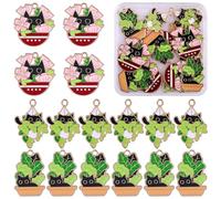 COGCHARGER 18Pcs Alloy Enamel Black Cat Charms Potted Plant with Cat Charms Pendants Cute Animal Charms for Jewelry Making DIY Craft Supplies