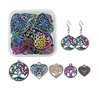 COGCHARGER 20 Pcs Tree of life Pendants Alloy Rainbow Charm Etched Metal Embellishments for Gifts Jewelry Necklace Earring Making Crafts