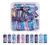 COGCHARGER 20 Pieces Rectangle Glass Charm Pendant with Dream Catch Pattern Colorful Glass Pendant for Jewelry Necklace Earring Making Crafts