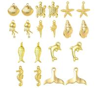 COGCHARGER 20Pcs Gold Beach Charms for Jewellery Making Assorted Bulk Summer Metal Ocean Fish Charms Shell Turtle Brass Pendants for Earring Bracelet Necklace DIY Craft