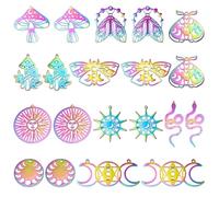 COGCHARGER 20Pcs Mushroom Snake Sun Moon Moth Butterfly Charms Stainless Steel Charms Filigree Metal Embellishments for Jewelry Bracelets Necklace Making DIY Craft Supplies