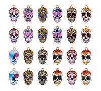 COGCHARGER 24 Pcs 12 Colors Flower Skull Charms Skull Alloy Enamel Charms Pendants Halloween Enamel Pendants for Jewelry Necklace Earring Key Chain Making