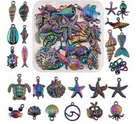 COGCHARGER 24 Pcs Ocean Themed Pendants Rainbow Alloy Big Charm Pendants Multi Color Charms for Jewelry Necklace Bracelet Earring Making
